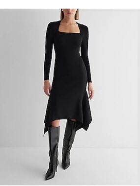 Express Women's Long Sleeve Ribbed Asymmetrical Hem Sweater Dress